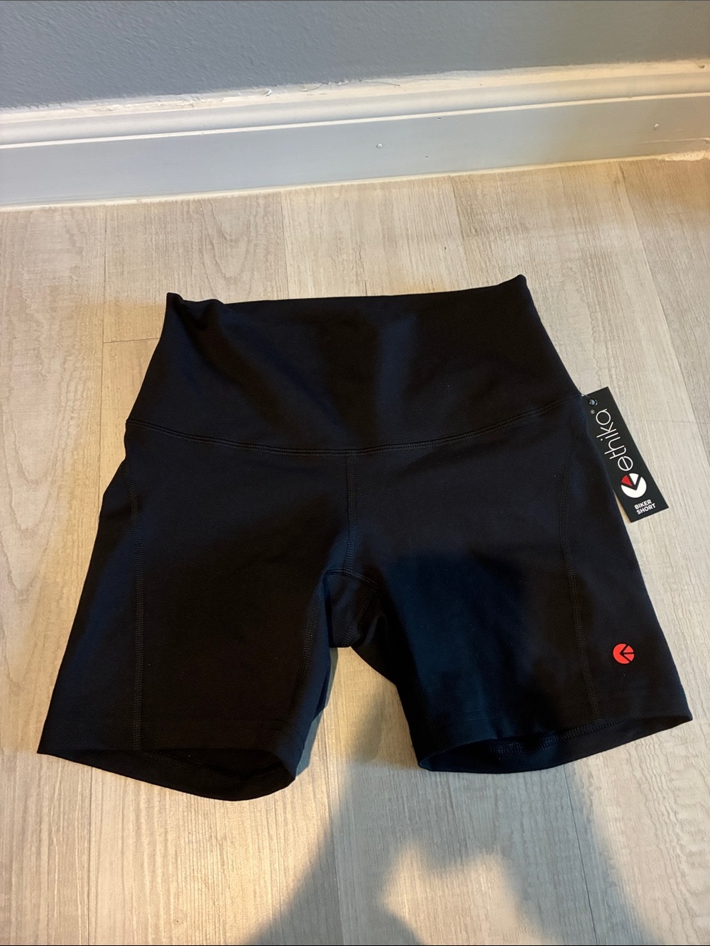 ethika Black High-Waist Bike Shorts with Red Logo